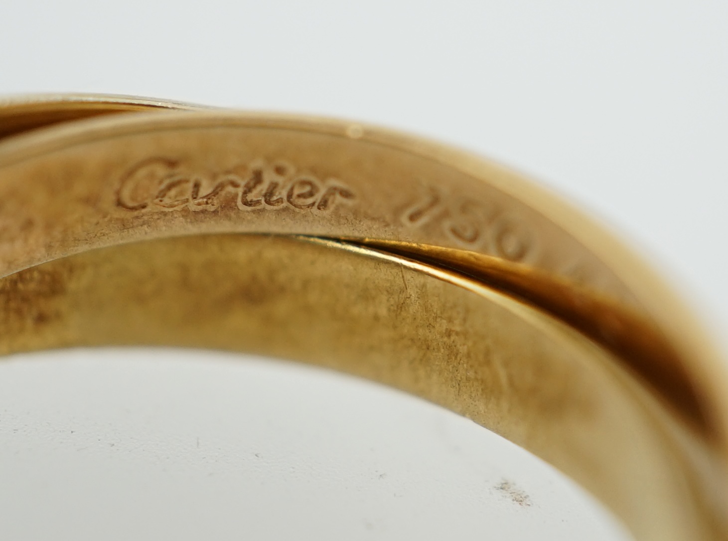 A modern French Cartier three colour 18k gold 'Russian' wedding ring